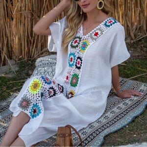 Anna & Ava Crochet Caftan Swimsuit Bikini Coverup